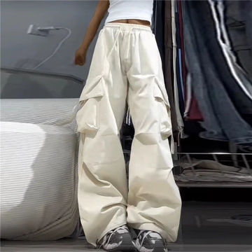 DIHOPE Women Y2K Cargo Pants High Waist Streetwear Hip Hop Trousers Female Big Pockets Casual Drawstring Baggy Sweatpants