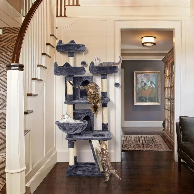 Description Picture 3 of itemLarge Cat Tree Plush Tower with Caves Condos Platforms Scratching Board,Cat climbing frame， Dark Gray