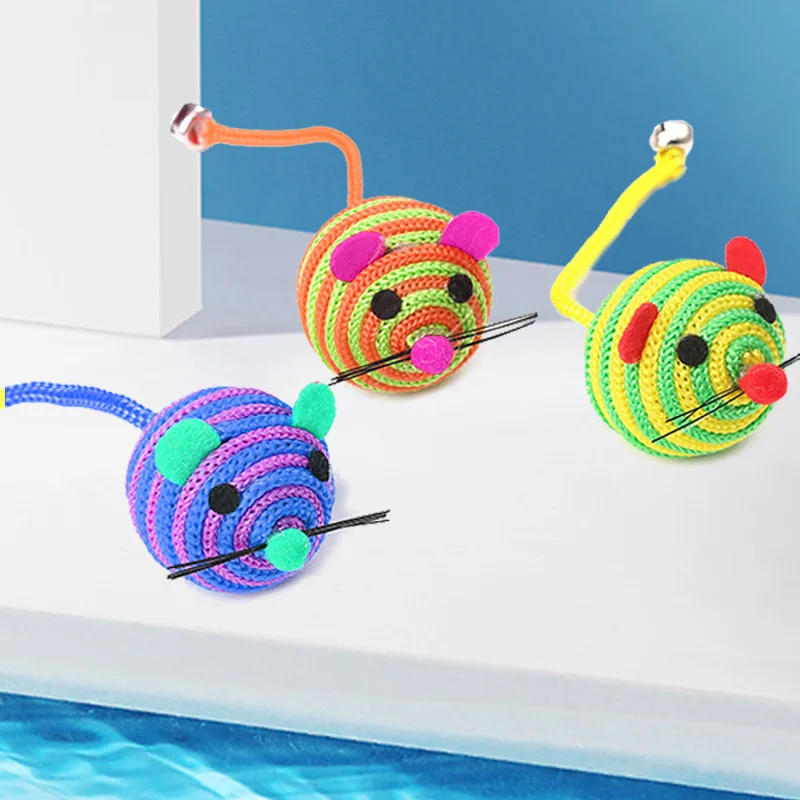 Description Picture 5 of itemPet Cat Toys Lovely Stripe Nylon Rope Round Ball Mouse Toy with Bell Pet Cat Chew Toy Cat Toys Interactive Pet Products