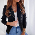 2021 Autumn Winter New PU Jacket Coat Long Sleeve Short Leather Jacket Women Fringe Color Blue Slim Boyfriend Style