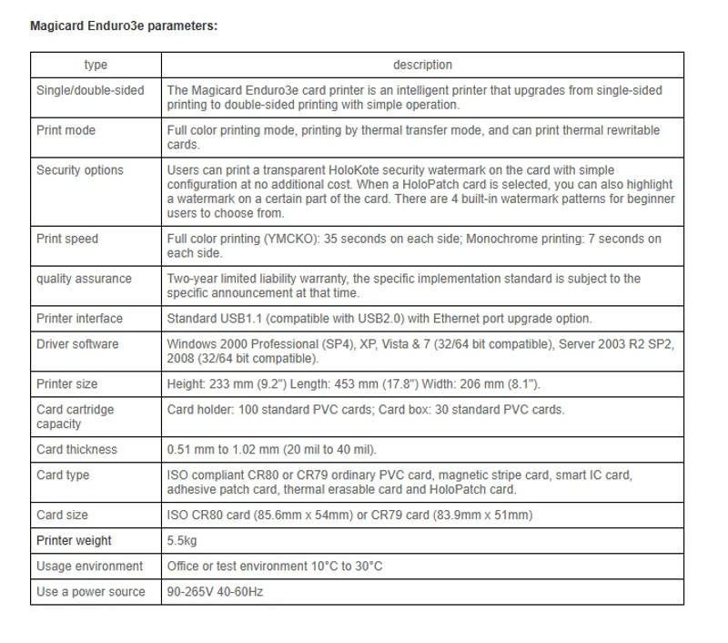 Description Picture 2 of itemHigh Performance Magicard Enduro 3E Most Reliable PVC Card Printer Single/ Double-sided ID Card Printer