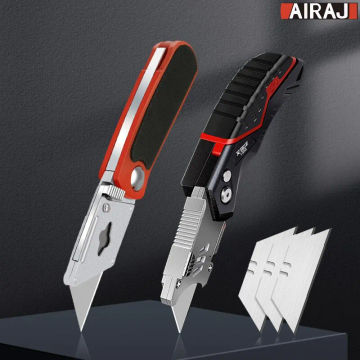 AIRAJ Multifunctional Utility Knife Retractable Sharp Cut Heavy Duty Steel Break 18mm Blade Paper Cut Electrician Professional T