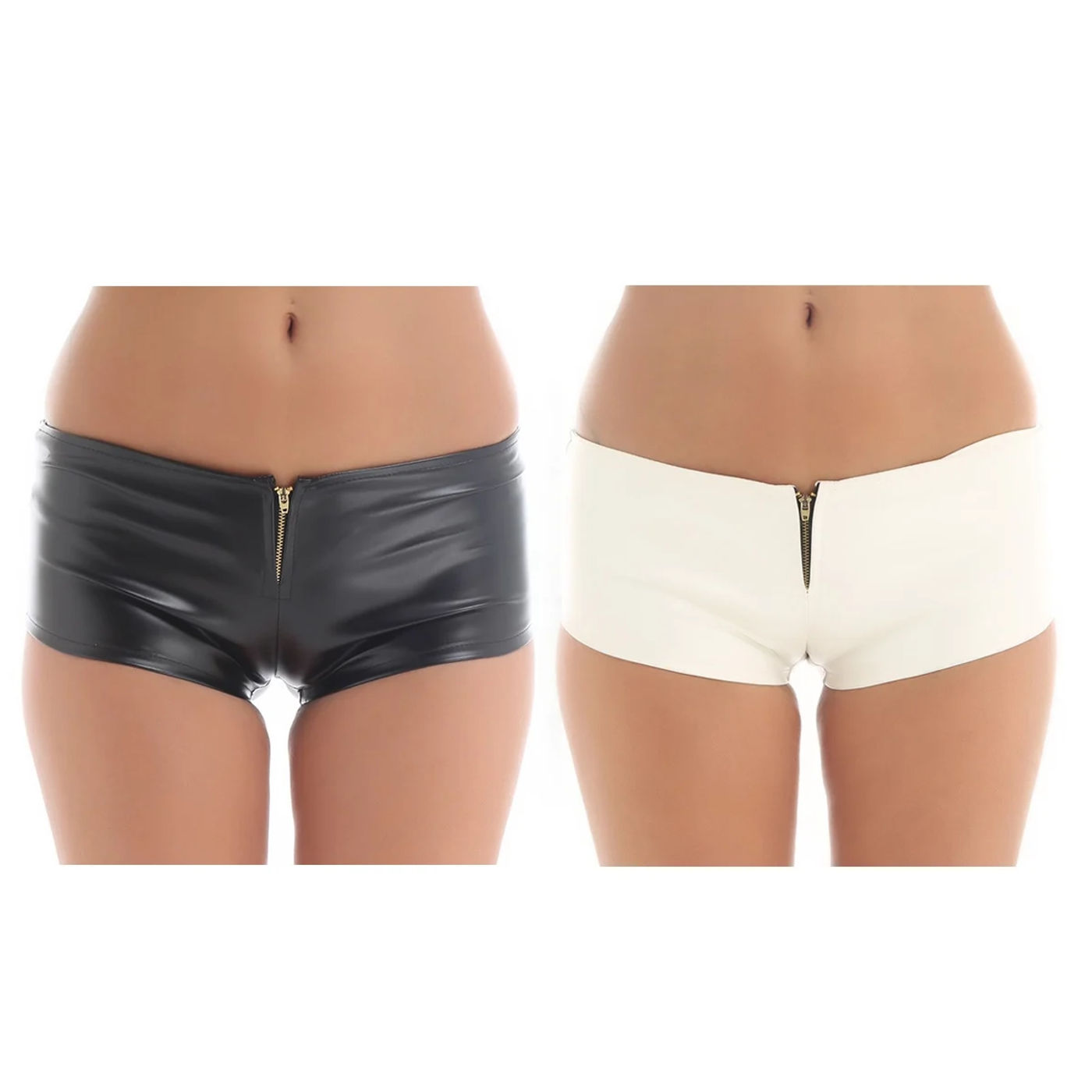 Description Picture 3 of itemWomen's Shorts Wet Look Faux Leather Pole Dance Booty Shorts Clubwear Mini Panties Front Zippered Low Waist Shorts Rave Outfits