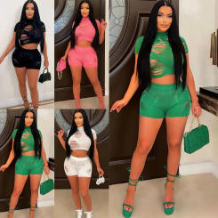 Joker Fashion Daily Temperament Spring And Summer High Waist Spice Girl Solid Color Design New Hollow Fried Street Knitting Two-