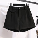 Cotvotee Wool Shorts for Women Autumn Winter 2023 Vintage New Loose High Waisted Shorts Chic Casual Wide Leg A Line Black Shorts