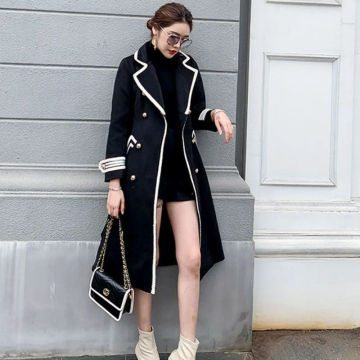 New Fashion  Over Knee  Women's Middle Long 2023  Autumn And Winter British Hepburn Slim  Thickened with cotton Woolen Coat