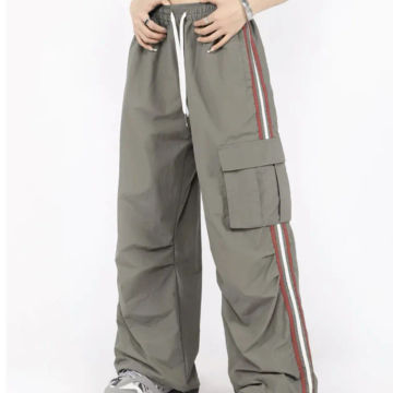 Y2K Kpop Cargo Pant Women Drawstring Pockets Wide Leg Chic Punk Pants Baggy Striped Sports Sweatpants Parachute Jogger Trousers