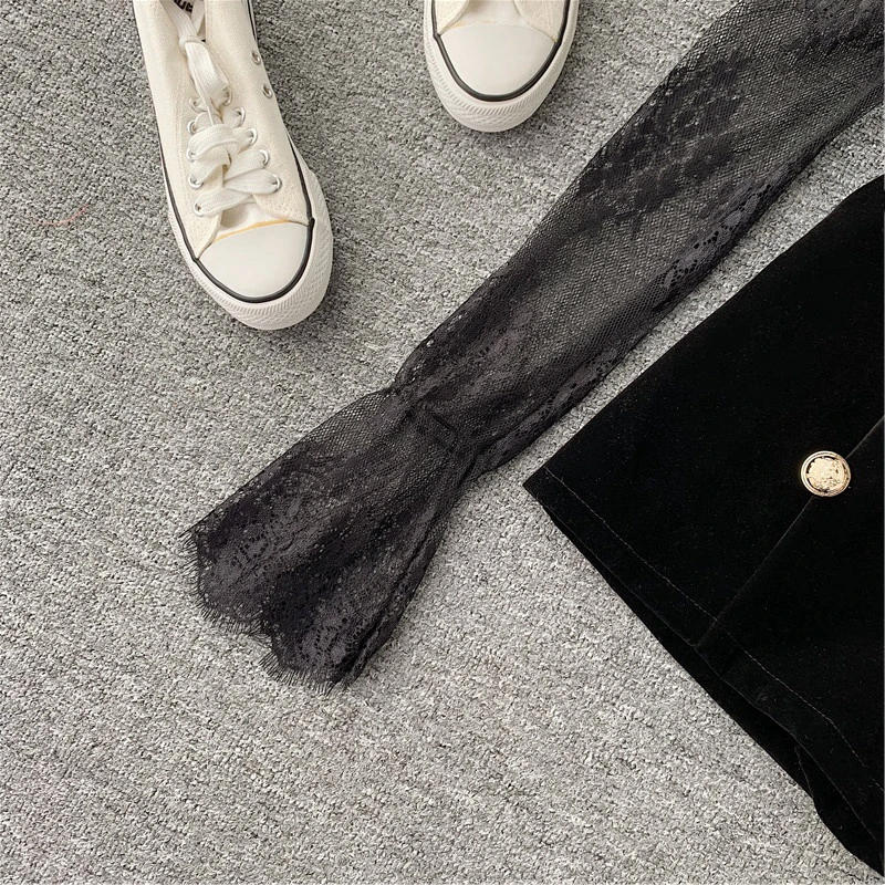 Description Picture 2 of itemGagaok High Street Two Piece Set Women Stand Collar Lace Shirt Waist Slim Chic Button Jumpsuit Korean 2 Piece Sets Sexy Top