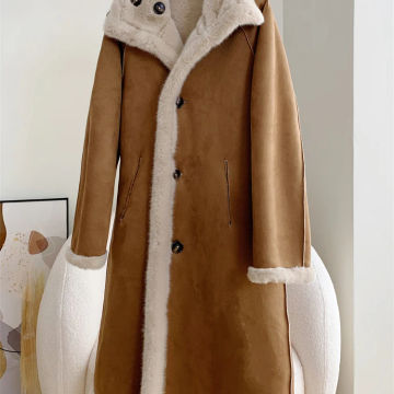 Neew Casual Women Double-sided Wool Coat Long Fashion Thick Stand Collar Single Breasted sheep Long Sleeve Coats Loose Winter