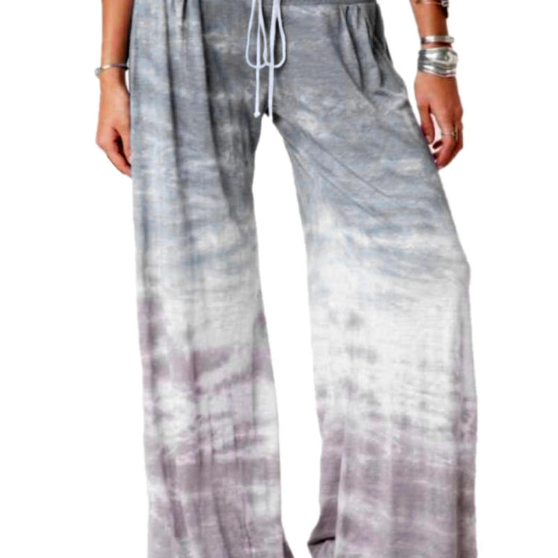 Description Picture 2 of item2022 Summer Women Boho Beach Style Print trousers Comfortable Pajama Pants Tie-Dye Printed Drawstring Lounge Wide Leg Pants