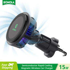Bonola Magnetic Cooling Wireless Car Charger for iPhone 14 Pro Max/13/12 Fast Car Semiconductor Wireless Chargers Phone Holder