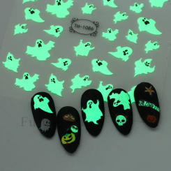 3D Luminous Ghost Nail Sticker Cute Halloween Design Skull Bone Eyes Cat Sliders for Nails Glowing Manicure Decals