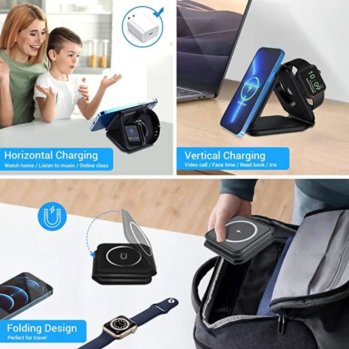 Description Picture 5 of item15W 3 in 1 Foldable Magnetic Wireless Charger for iPhone 15 14 13 12 11 8 XR Fast Charging Dock Station For iWatch 8 Airpods Pro