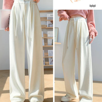 New 2023 Autumn Winter Corduroy Pants For Women High Elastic Waist Drawstring Wide Leg Loose Pants Streetwear Fashion Trousers