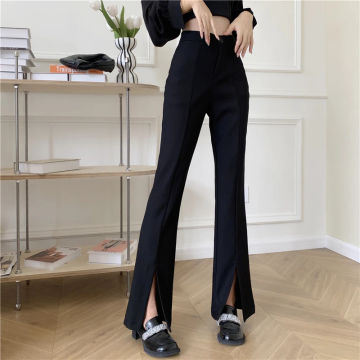 QOERLIN Micro-Flared Pants Women's High Waist Slim Casual Chic Wide Leg Split Trousers Elegant Black White Suits Pants