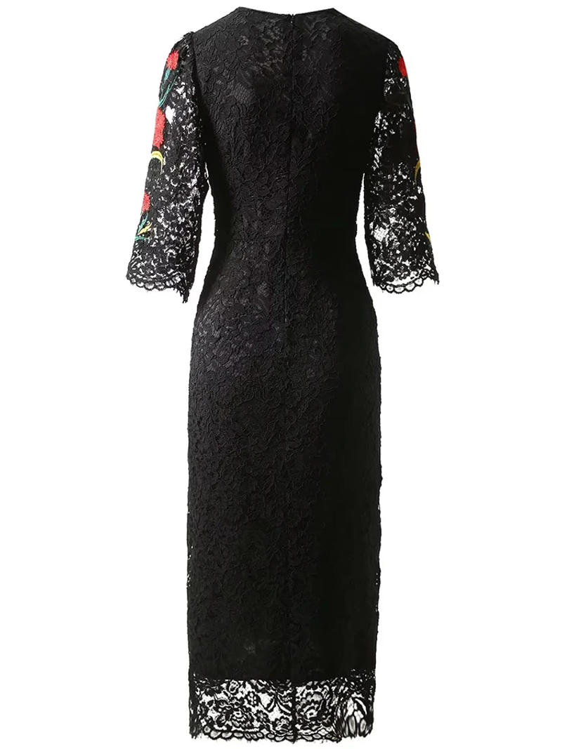 Description Picture 3 of itemDresses For Women 2023 Runway Luxury Brand Summer Party Half sleeve Hollow out Flower Embroidery Black Vintage Party Dress