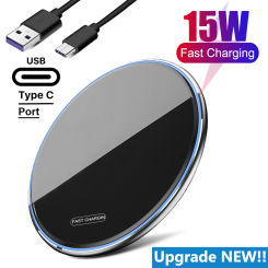 15W Wireless Charger Pad for iPhone 14 13 12 11 Pro Max X Samsung S22 S21 OPPO Xiaomi Redmi Phone Fast Wireles Charging Mat LED
