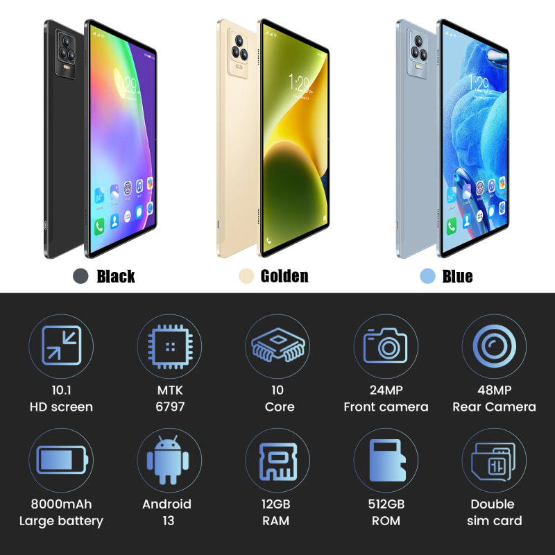 Description Picture 3 of itemGlobal Version Original Tablet 10.1 Inch Android 13 12GB+512GB Tablet Dual SIM Card 4G/5G Phone Call GPS WiFi Bluetooth Tablet