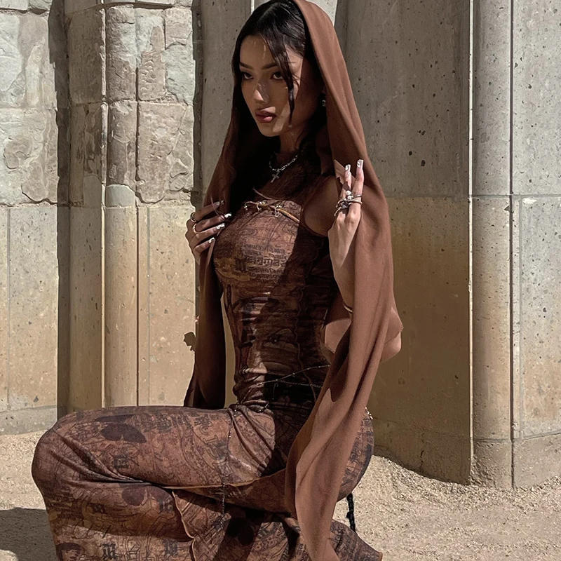 Description Picture 6 of itemBUILDINGB Melade Vintage Round Neck Sleeveless Skeleton Metal Button Slim Long Women'S Elegant Career Prom Comfortable Streetwea