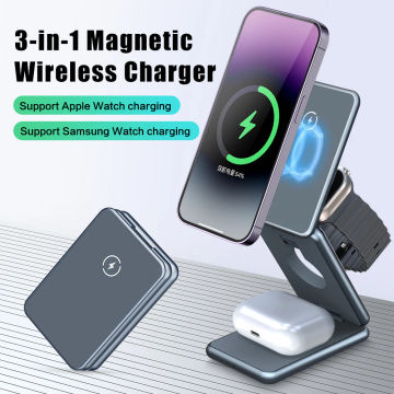 Magnetic 3 in 1 Foldable Wireless Charger Stand For iPhone 14 13 12 Pro Max Apple Samsung Watch 8 7 6 5 4 Fast Charging Station