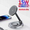 2 In 1 Magnetic Wireless Charger Stand Fast Charging Station Dock For iPhone 14 13 12 Pro Max Apple Watch Airpods Macsafe