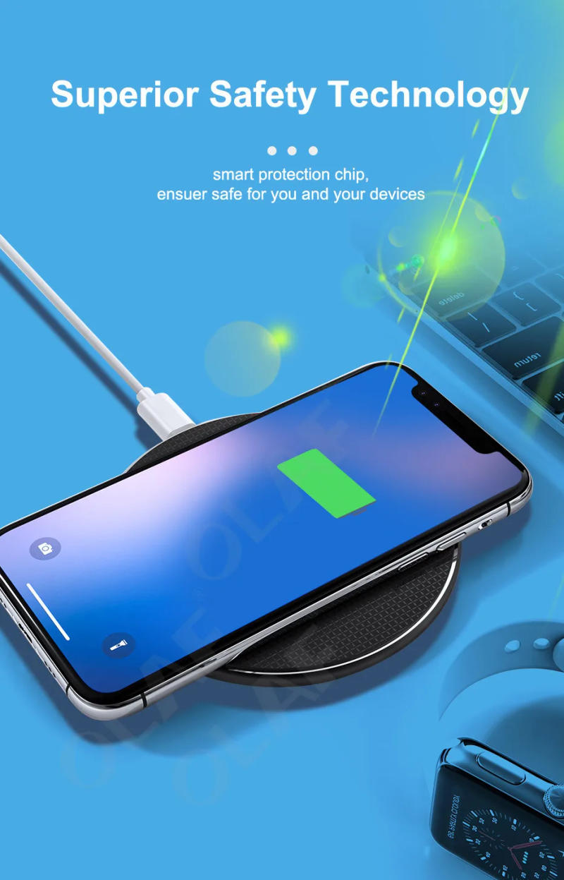 Description Picture 3 of itemOLAF 10W Wireless Charger Qi Fast Wireless Charging Pad For iPhone 11 Xs Max X 8 qi charger Adapter Receiver For Samsung S10 S9