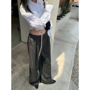 Deeptown Vintage Women's Cargo Pants Khaki Oversized Baggy Korean Streetwear Harajuku Fashion Wide Leg Trousers Autumn Casual