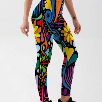 Female Fashion Style Autumn Push Up Skinny Pattern Digital Printing Leggings Outdoor Sportswear Fitness Elastic