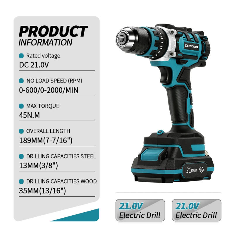 Description Picture 3 of item21V 10mm Brushless Electric Drill 18+3 Cordless Screwdriver With Impact Function For Makita Battery Power Tool