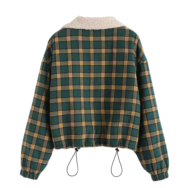 Description Picture 5 of itemZAFUL Zip Up Fleece Lined Plaid Houndstooth Jacket Women Drawstring Coat Winter Warm Outwear