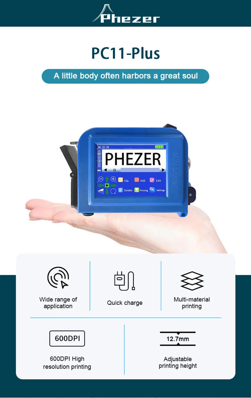 Description Picture 2 of itemPhezer PC11Plus 12.7/25.4mm Mini Portable Printer QR Bar Batch Code Date Number Logo Expiry Date Handheld Inkjet Printer Label