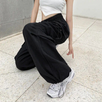 Women Y2K Streetwear Cargo Pants Joggers Techwear Wide Leg Pockets Pants Korean Harajuku Casual Solid Baggy Straight Trousers