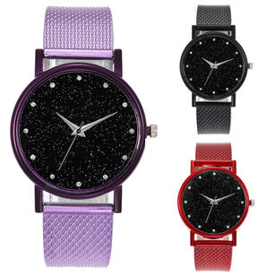 Starry Sky Series Unisex Mesh Strap Round Dial Analog Quartz Wrist Watch Gift