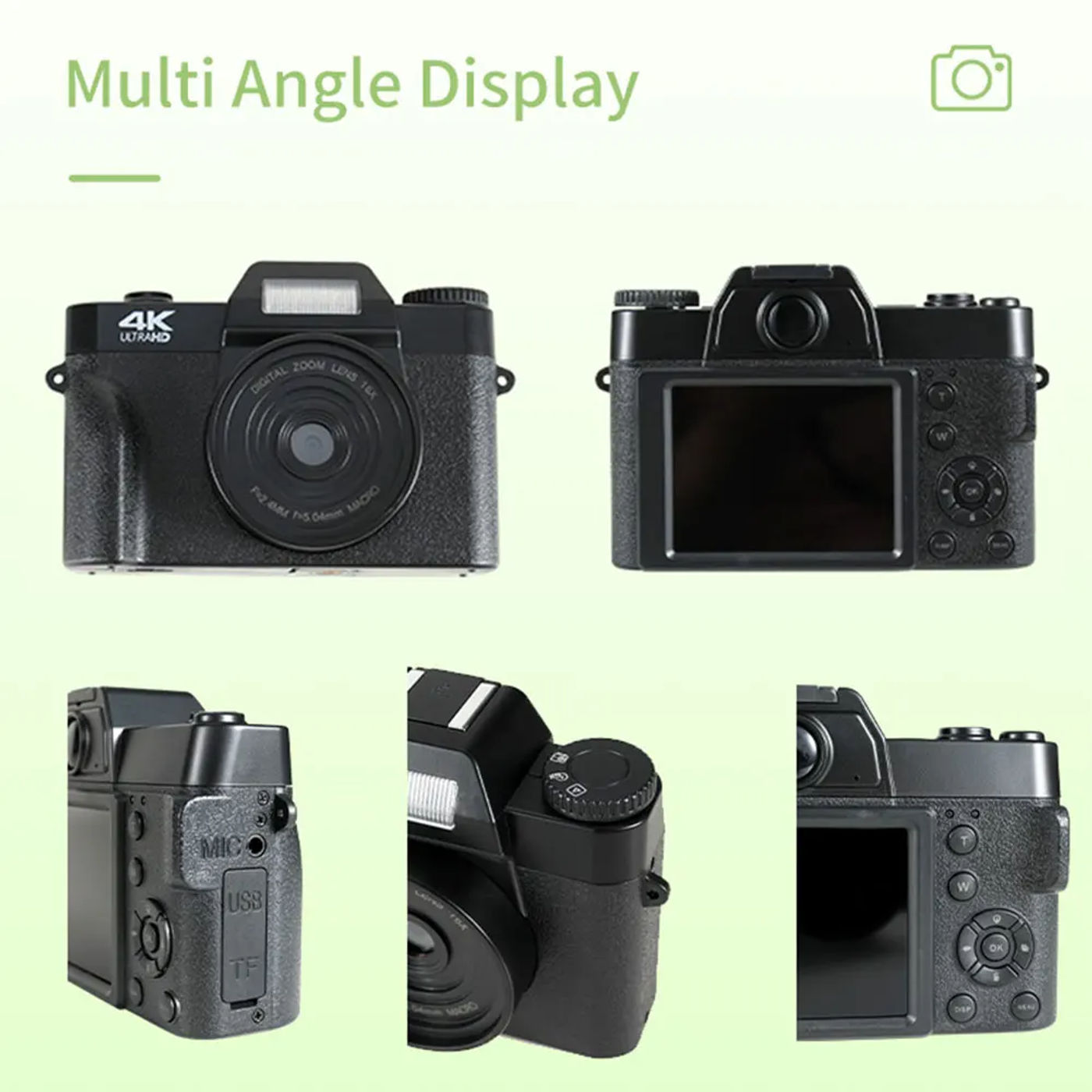 Description Picture 4 of item4K HD 48MP Retro Camcorder Anti-shake Vlogging Camera Auto Focus Travel Portable Camera Integrated Recording 16X Zoom Support TF