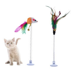 Simulation Mouse Feather Cat Toys with Suction Cup and Bells Kitten Dogs Tease Stick Wand Pet Playing Supplies