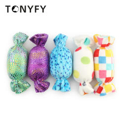 Stuffed Dog Toy Candy Shape Fun Squeaky Sound Plush Toy Colorful Soft Dog Cats Chew Interactive Game Toys Mini Pet Supplies