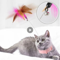Interactive Cat Toys Funny Feather Teaser Stick with Bell Pets Collar Kitten Playing Teaser Wand Training Toys for Cats Supplies