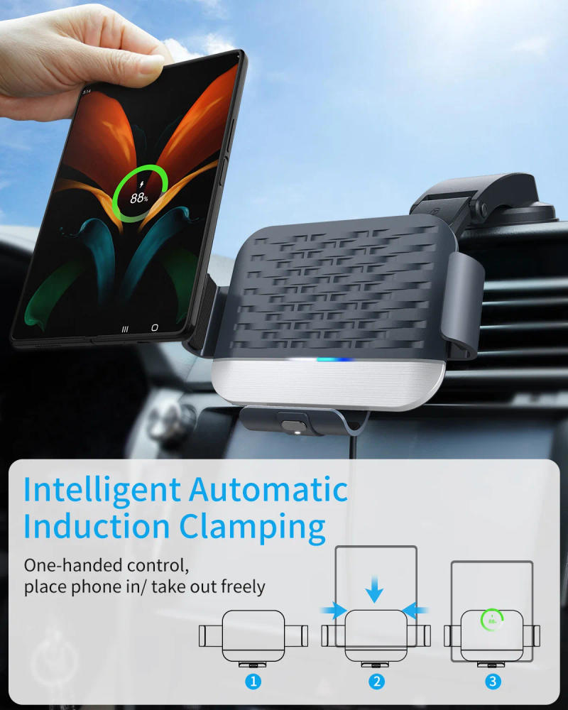 Description Picture 6 of item15W Car Wireless Charger Dual Coil Phone Holder For Samsung Galaxy Z Fold 4 3 2 iPhone 14 13 Pro Max Fold Screen Fast Charging