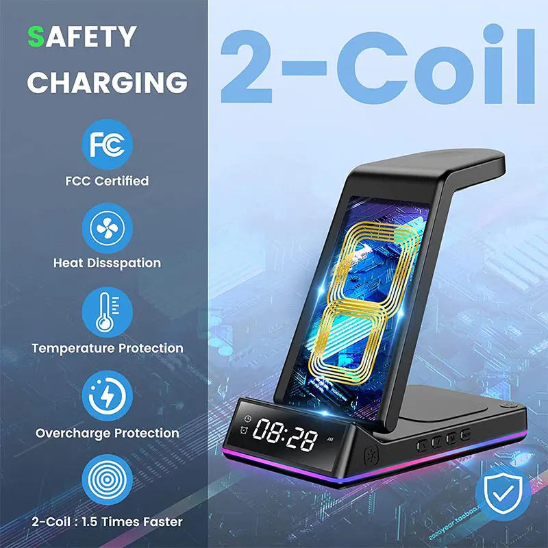 Description Picture 4 of item5 In 1 30W Foldable Wireless Charger Stand RGB Dock LED Clock Fast Charging Station for iPhone Samsung Galaxy Watch 5/4 S22 S21