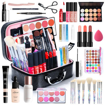 POPFEEL Eye Shadow Blush Foundation Lip Gloss Lipstick Cosmetic Case Full Set Makeup Kit Full Professional Essential Blend DC08