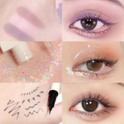 3pcs/box Matte Sequins Eye Shadow Palette Smooth Black Liquid Eyeliner Pen Shining High Gloss Highlight Eye Makeup Set Cosmetics