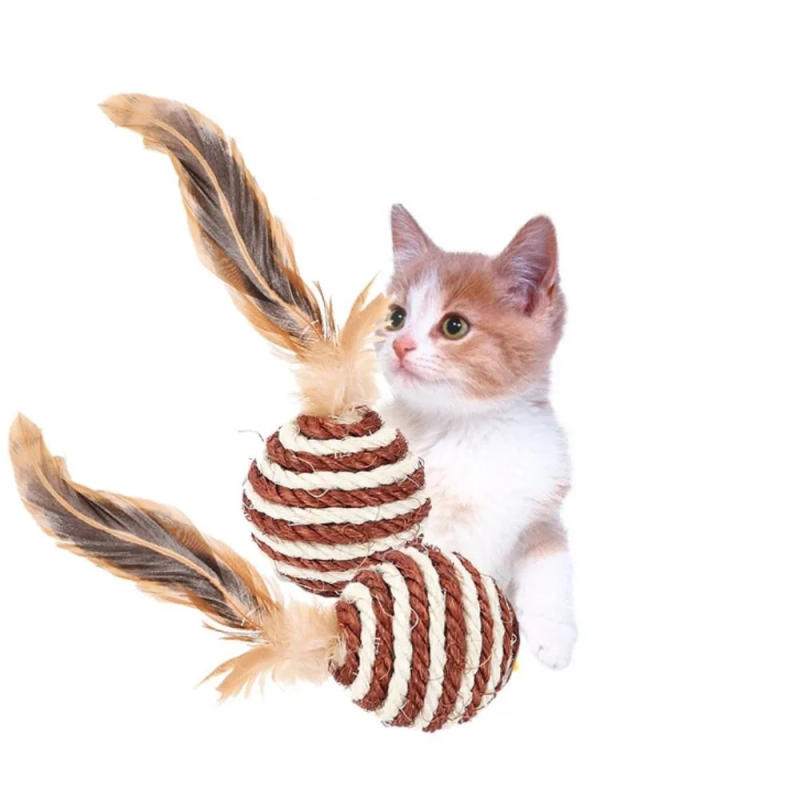 Description Picture 3 of itemSisal Feather Ball Cat Toy Striped Wear-resisting Bite Resistance Kitten Interactive Toys Pet Playing Supplies