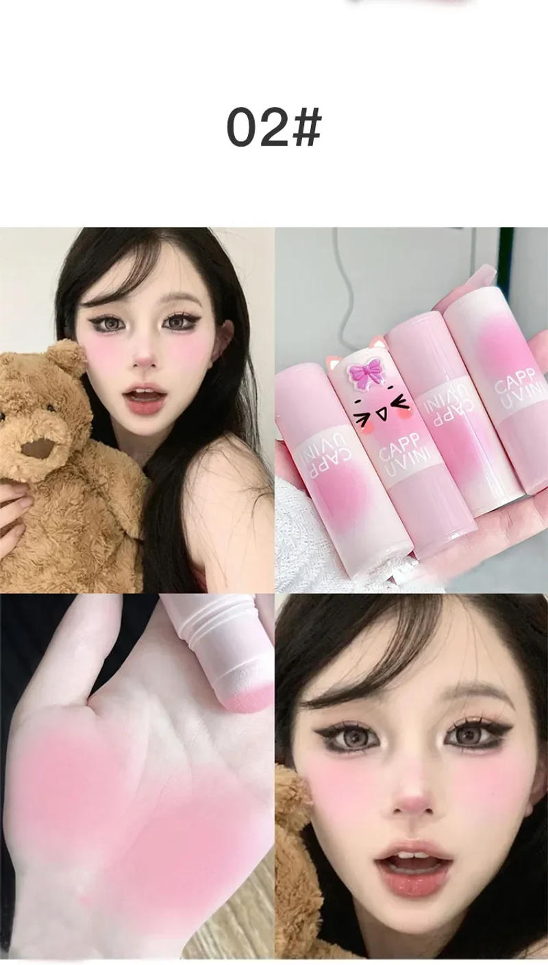 Description Picture 6 of itemNatural Pink Color Cappuvini Blusher Stick Face Blusher Patting Powder Blusher for Cheeks Cute Korean Style