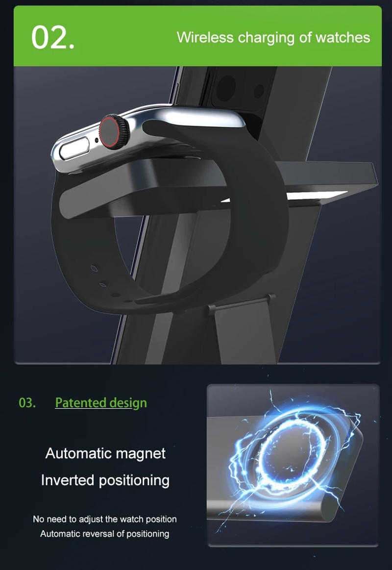 Description Picture 6 of item3 in 1 Wireless Charger For iPhone X XS 14 13 12 11 Airpods Pro Apple Watch /Samsung S23 Galaxy Watch QI Fast Charging Station