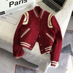 Deeptown Red Baseball Jacket Autumn Y2k Harajuku Cropped College Jacket Oversize Streetwear Aesthetic Clothes Bomber Women Coats