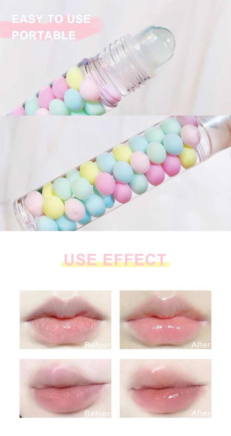 Description Picture 4 of itemColorful Ball Lip Gloss Transparent Colorless Rollerball Glass Lip Stain Student Lip Moisturizing Hydration Woman Cosmetics Sale
