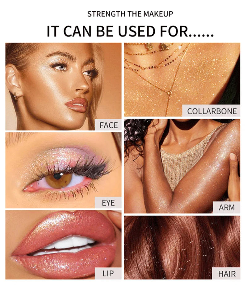 Description Picture 4 of itemPolvo De Hadas Face Body Highlight 3 Colors Cosmetics Highlighter Powder Shimmer Contour Blush Powder Face Makeup Fairy Powder