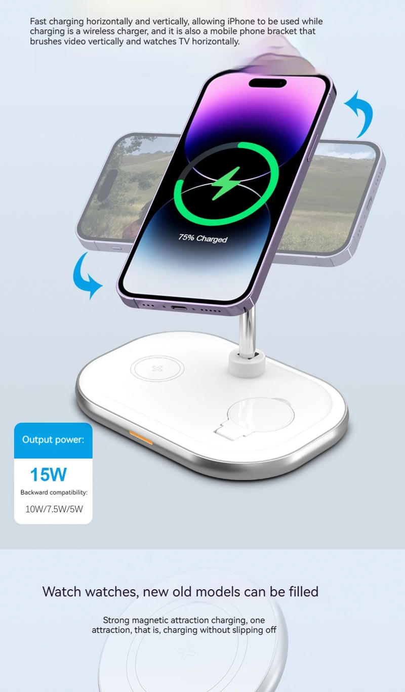 Description Picture 6 of itemMagnetic Wireless Charger Stand for iPhone 15/14 Plus/13/12 3 in 1 Wireless Macsafe Charger Station For Apple Watch/AirPods Pro