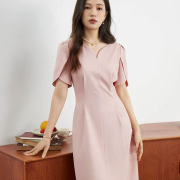 DUSHU Commuting Style Elegant Sense Bud Sleeve Dress for Women Summer Newly High Waist Casual Office Lady Mid Length Dress