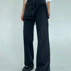 VGH Iregular Demim Pants For Women High Waist Slim Straight streetwear Solid Wide Leg Trousers Female Fashion Style Clothing New